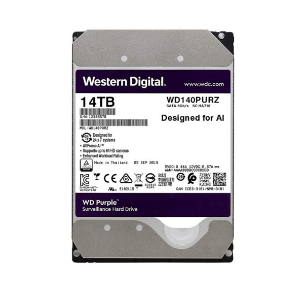 هارد دیسک اینترنال وسترن دیجیتال WD PURPLE 14TB ظرفیت 14 ترابایت - Image 2