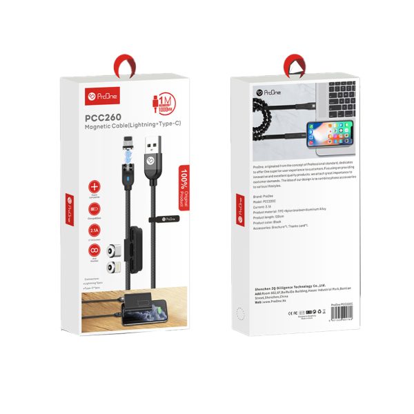 کابل تبدیل مگنتی USB به Type-C لایتنینگ پرووان مدل PCC260 - Image 2