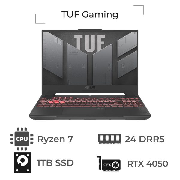 لپ تاپ ایسوس 15.6 اینچ مدل TUF Gaming FA707NU-AA RYZEN 7 7735HS 24GB DDR5 1TB 6GB RTX 4050