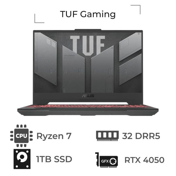 لپ تاپ ایسوس 15.6 اینچ مدل TUF Gaming FA707NU-AB RYZEN 7 7735HS 32GB DDR5 1TB 6GB RTX 4050