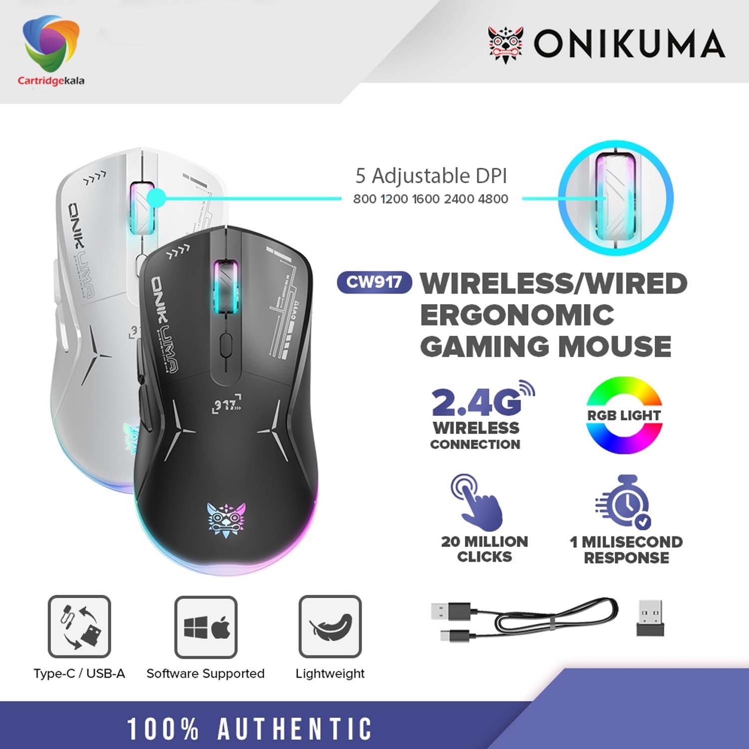 Onikuma Gaming Mouse CW917 Wireless Black