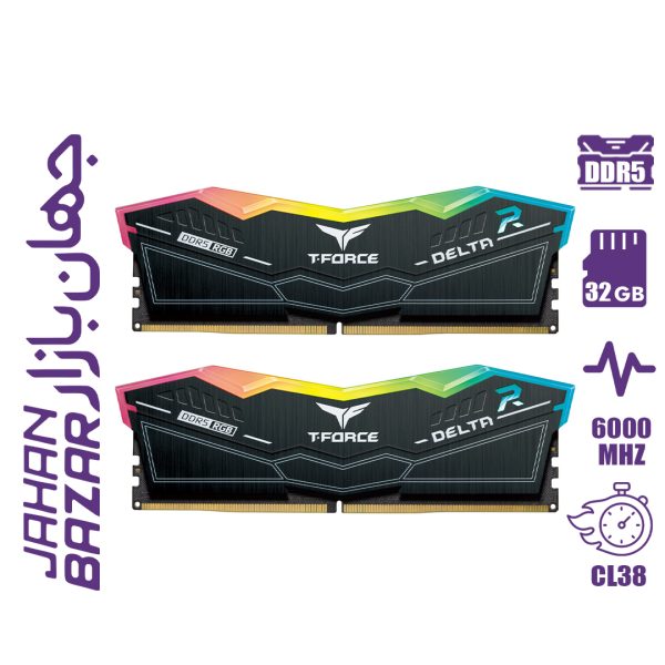 رم کامپیوتر تیم گروپ TeamGroup T-Force DELTA RGB DDR5 32GB Dual 6000MHz CL38 – Black