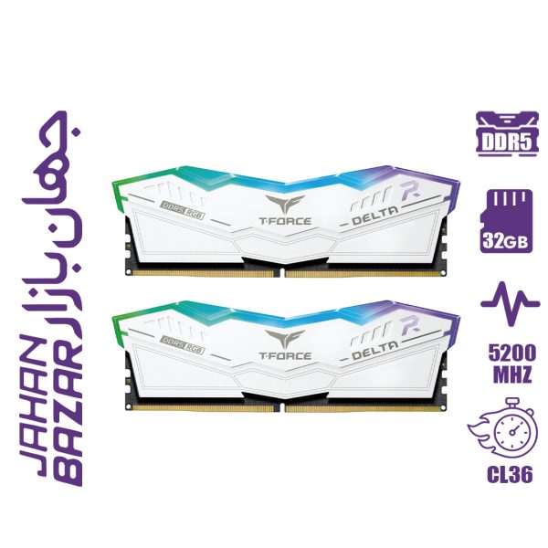 رم کامپیوتر تیم گروپ TeamGroup T-Force DELTA RGB DDR5 32GB Dual 5600MHz CL36 White