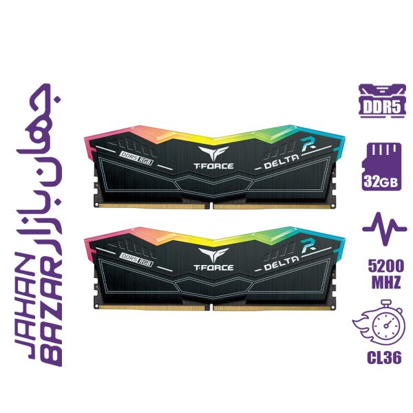 رم کامپیوتر تیم گروپ TeamGroup T-Force DELTA RGB DDR5 32GB Dual 5600MHz CL36 - Black