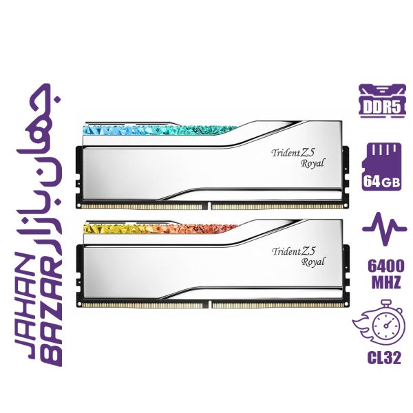 رم کامپیوتر جی اسکیل G.Skill Trident Z5 Royal 64GB Dual 6400MHz CL32 - Silver