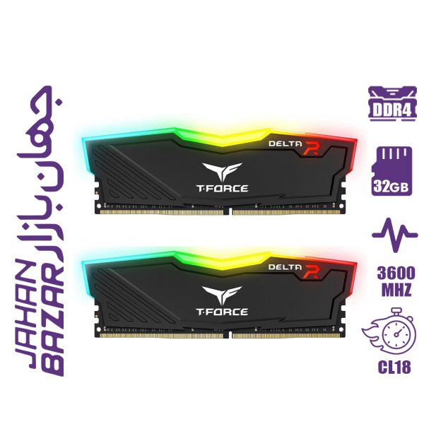 رم کامپیوتر تیم گروپ TeamGroup T-Force DELTA RGB DDR4 32GB Dual 3600MHz CL18