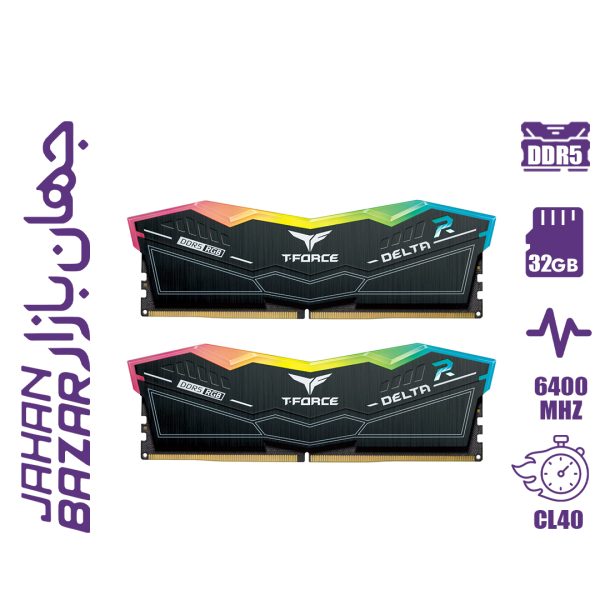 رم کامپیوتر تیم گروپ TeamGroup T-Force DELTA RGB DDR5 32GB Dual 6400MHz CL40 - Black