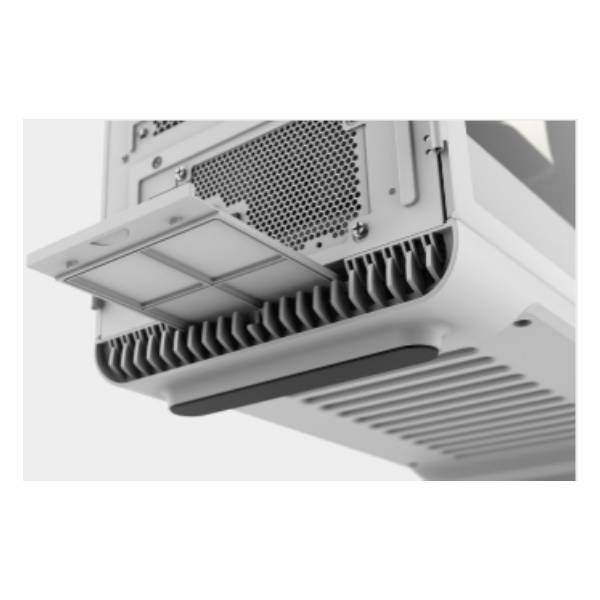 کیس کامپیوتر اف اس پی مدل CUT 593P رنگ سفید با پنل شیشهای و نورپردازی RGB، نمای جانبی با طراحی حرفهای و مدیریت کابلهای تمیز