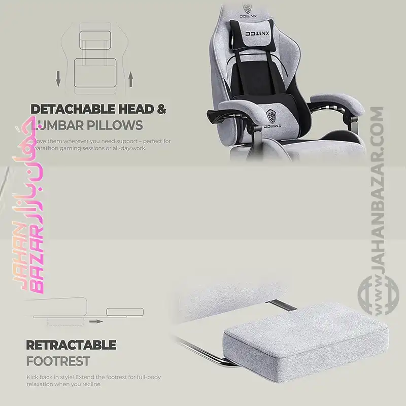 صندلی اداری گیمینگ ارگونومیک پارچه ای Cmofy دوینکس- Dowinx با ماساژور و بالشتک فنری جیبی برای پا - تصویر 18