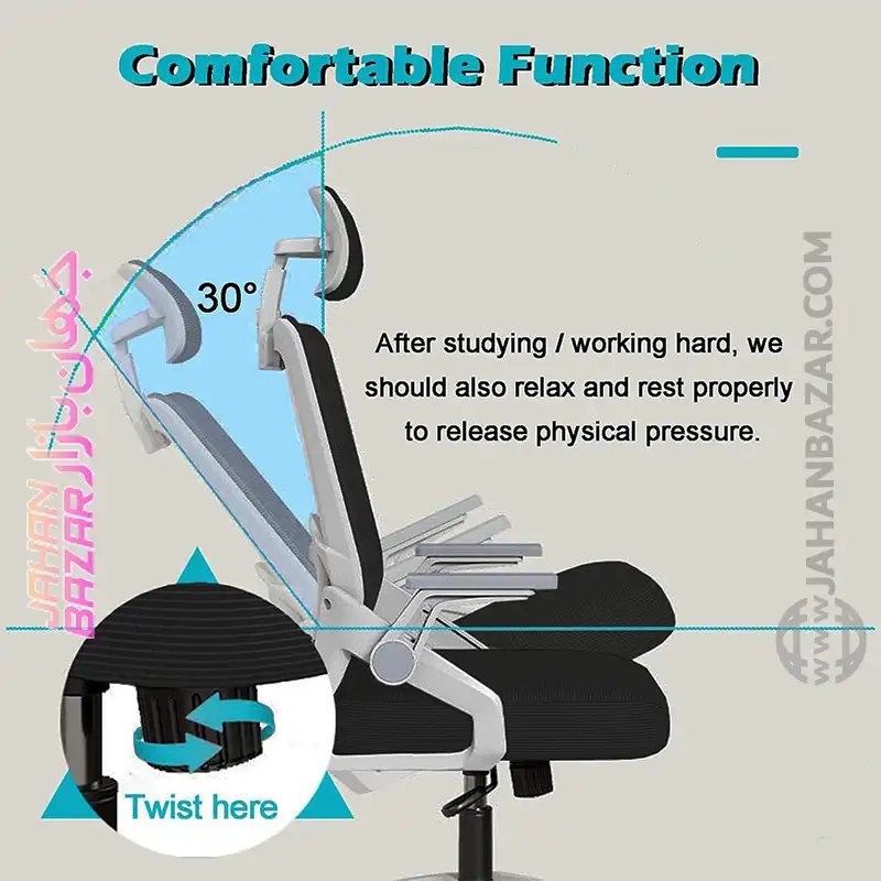 صندلی گیمینگ و اداری ارگونومیک ونسپرت (Wensprt) مدل پشتی توری با تکیهگاه سر قابل تنظیم و بالشتک لاتکس - تصویر 5