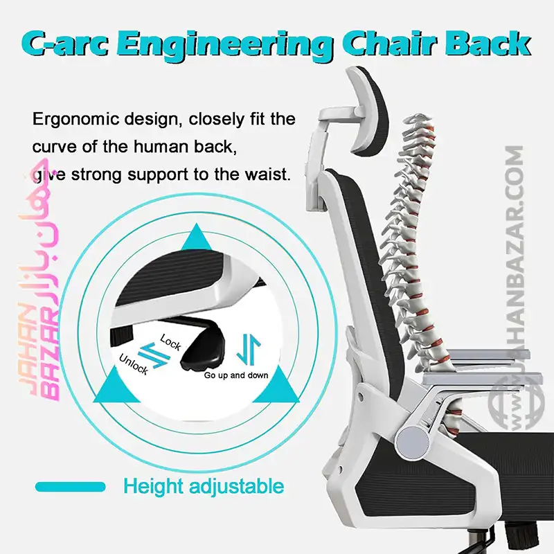 صندلی گیمینگ و اداری ارگونومیک ونسپرت (Wensprt) مدل پشتی توری با تکیهگاه سر قابل تنظیم و بالشتک لاتکس - تصویر 4