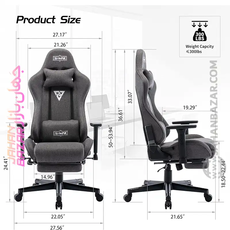 صندلی گیمینگ پارچه ای ارگونومیک S*MAX با تکیه گاه سر و کمر - تصویر 4