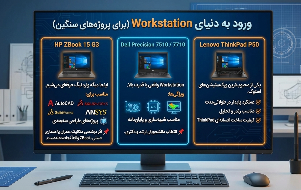 لپ تاپ استوک ورک استیشن برای کارهای صنعتی و دانشگاه