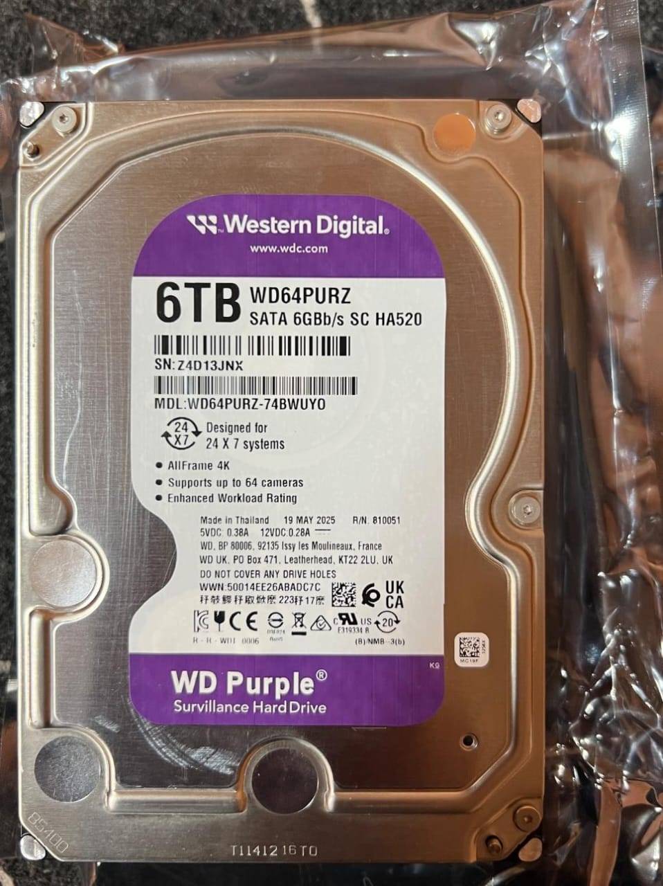 هارد دیسک اینترنال وسترن دیجیتال WD Purple 6TB ظرفیت 6 ترابایت گارانتی شرکتی اکبند - Image 3