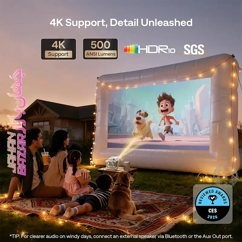 پروژکتور هوشمند فضای باز Aurzen BOOM mini Google TV با صدای دالبی پشتیبانی از 4K سفید - تصویر 6